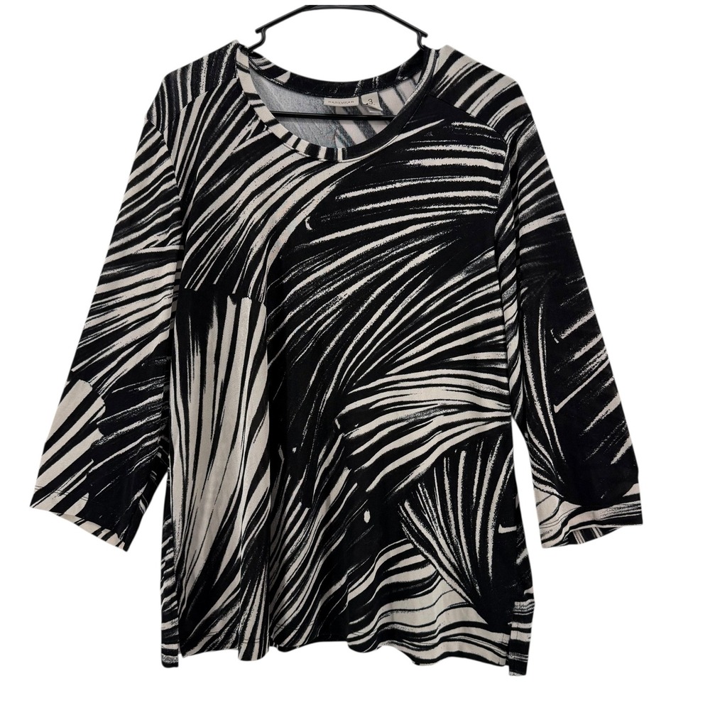 Easywear by Chico's Black White Leaf Print 3/4 Sleeve Top Women's‎ Size 3 XL